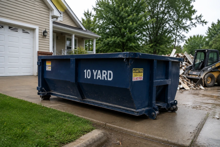 10 yard dumpster rental delivered to a driveway in Owensboro KY